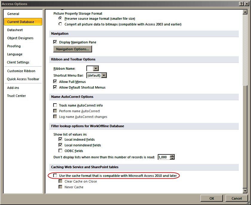 Disabling 2010 format caching and reverting to 2007 style caching