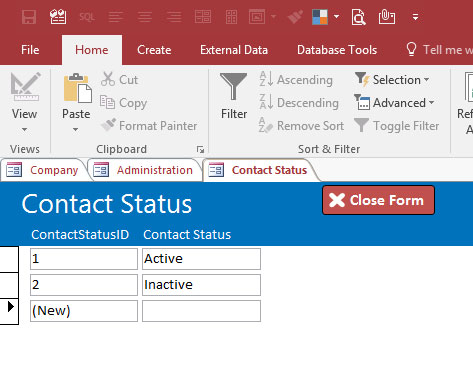 Access Contact Database - Contact Status