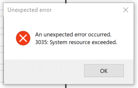 microsoft access system resource exceeded windows 10