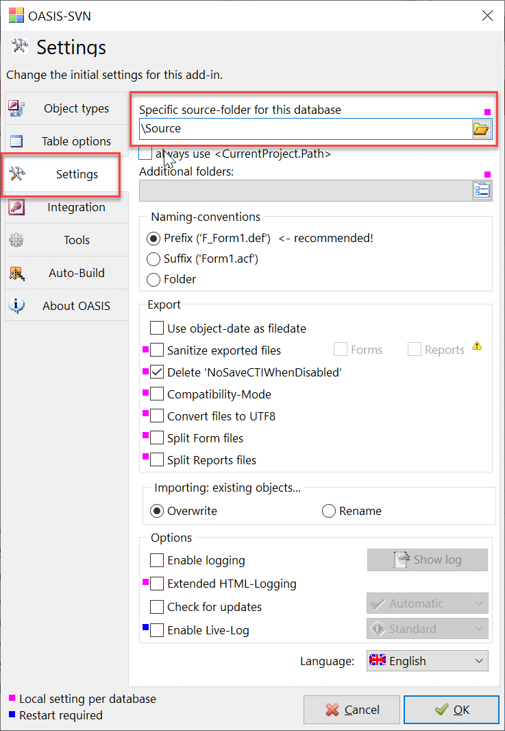 Using OASIS-SVN and git for Access source code control