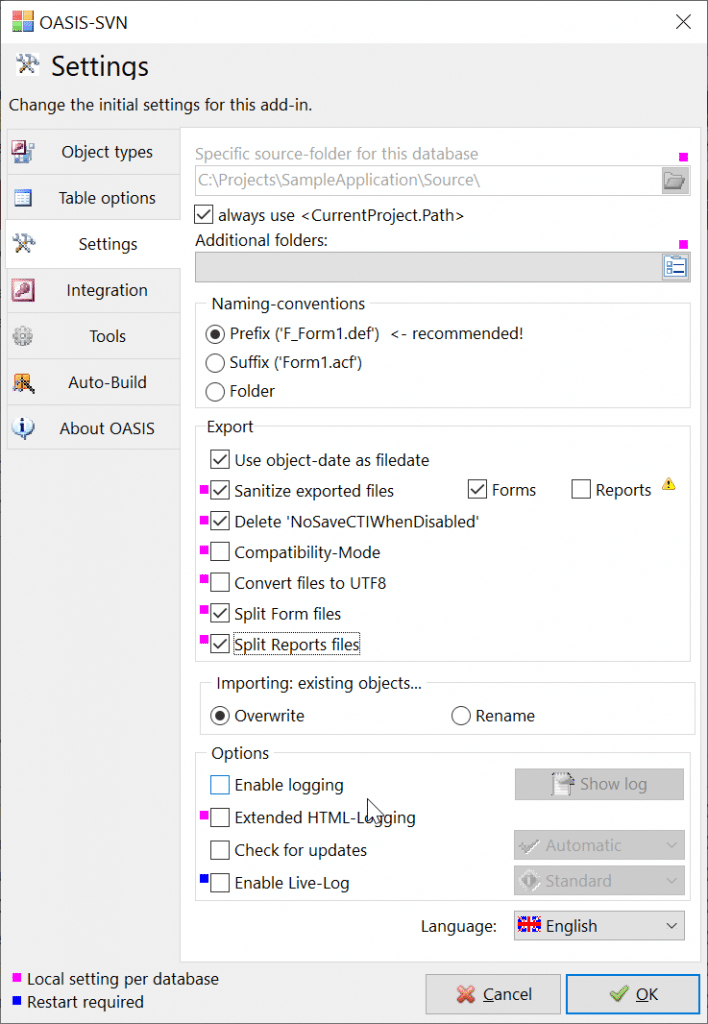 Using OASIS-SVN and git for Access source code control