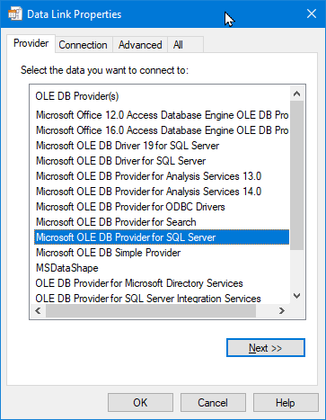 Building a new OLEDB connection string with Data Links Properties